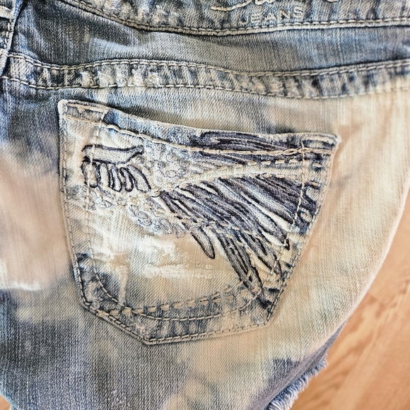 Womens Distressed Silver Jean Shorts - Picture 5 of 13